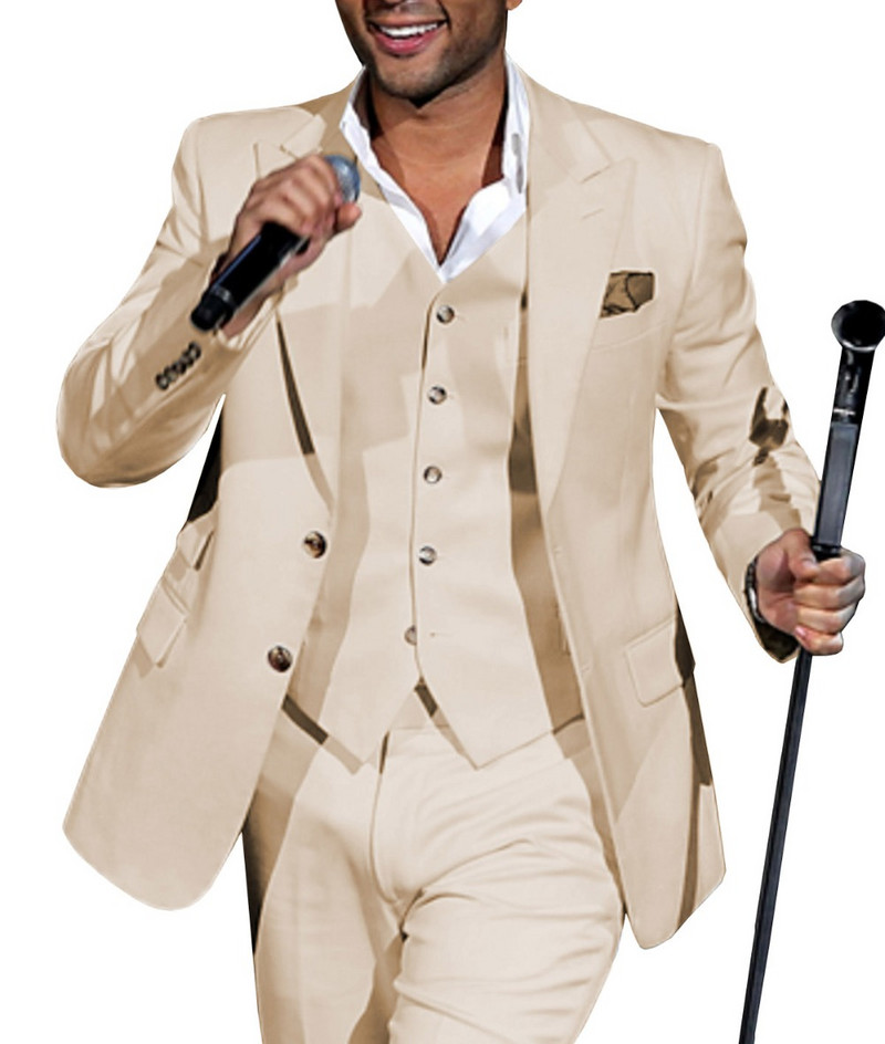 Férfi öltönyök hajtóka, alkalmi, 3 részes üzleti vőfélyek szmokingok, szürke, zöld pezsgő hivatalos esküvőre (blézer+nadrág+mellény)