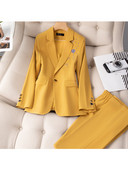 Női ingázó stílusú nadrág szett irodai női kausális nyomott blézer dzseki széles szárú bő nadrág 2022 őszi 2 darabos öltöny