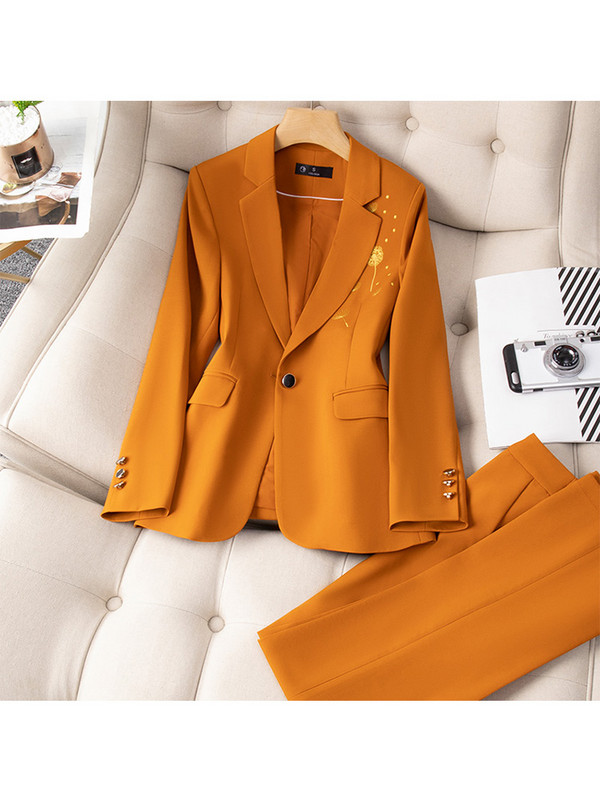 Női ingázó stílusú nadrág szett irodai női kausális nyomott blézer dzseki széles szárú bő nadrág 2022 őszi 2 darabos öltöny