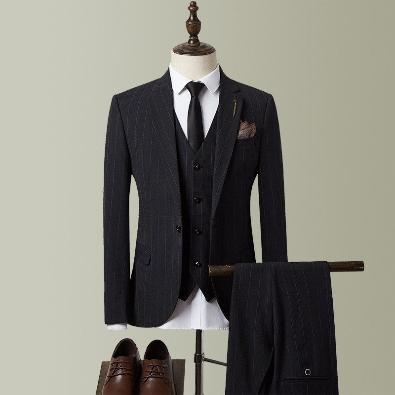 Férfi formális 3 részes férfi öltöny, karcsú, egygombos szmoking bulikra esküvői blézer+mellény+nadrág