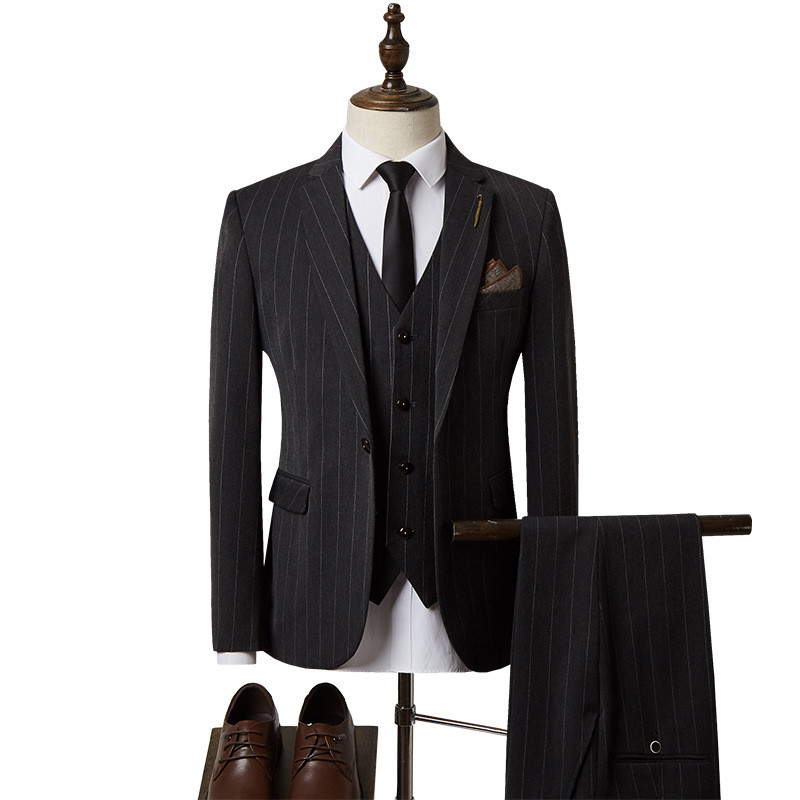 Férfi formális 3 részes férfi öltöny, karcsú, egygombos szmoking bulikra esküvői blézer+mellény+nadrág