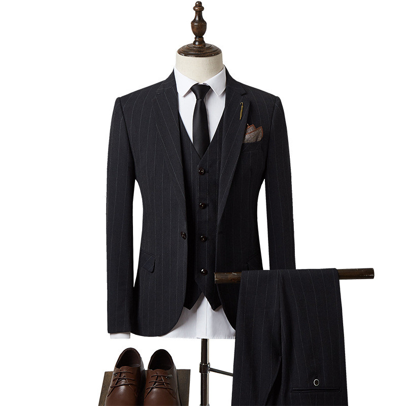 Férfi formális 3 részes férfi öltöny, karcsú, egygombos szmoking bulikra esküvői blézer+mellény+nadrág