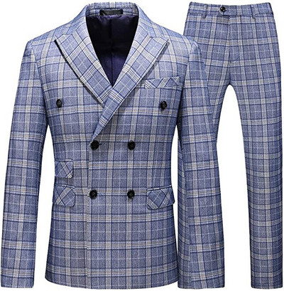 3 részes, kockás férfi üzleti öltöny, karcsú, kétsoros kockás öltöny dzseki mellény nadrág szett esküvőre