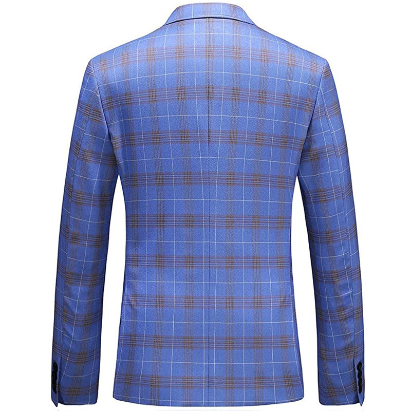 3 részes, kockás férfi üzleti öltöny, karcsú, kétsoros kockás öltöny dzseki mellény nadrág szett esküvőre