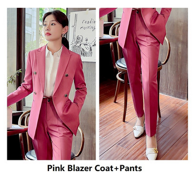 Elegáns rózsaszín őszi téli női üzleti öltönyök nadrággal és kabátokkal Kabát Kiváló minőségű szövet Professzionális nadrágkosztümök Blézerek
