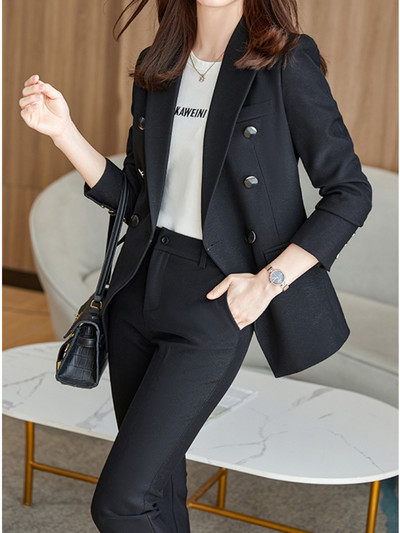 Női nadrágkosztüm, 2022. ősz, új duplasoros vintage blézerkabát, magas derekú nadrág, 2 részes készletek, elegáns női ruhák