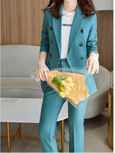 Női nadrágkosztüm, 2022. ősz, új duplasoros vintage blézerkabát, magas derekú nadrág, 2 részes készletek, elegáns női ruhák