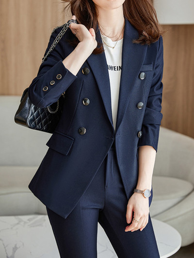 Női nadrágkosztüm, 2022. ősz, új duplasoros vintage blézerkabát, magas derekú nadrág, 2 részes készletek, elegáns női ruhák