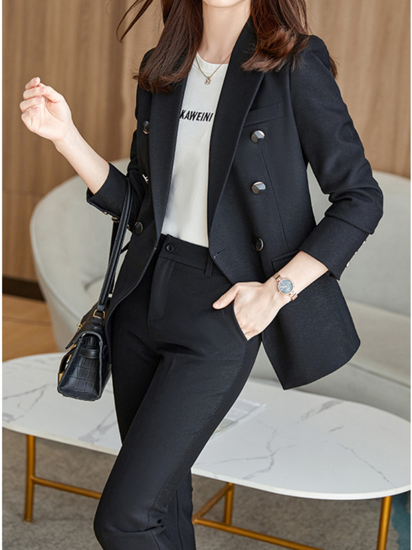 Női nadrágkosztüm, 2022. ősz, új duplasoros vintage blézerkabát, magas derekú nadrág, 2 részes készletek, elegáns női ruhák