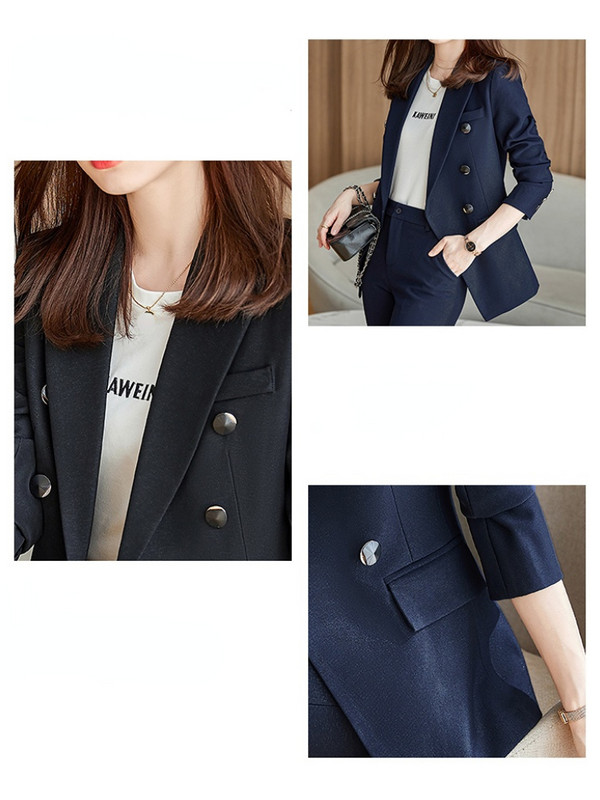 Női nadrágkosztüm, 2022. ősz, új duplasoros vintage blézerkabát, magas derekú nadrág, 2 részes készletek, elegáns női ruhák
