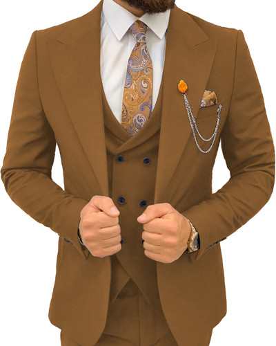 Férfi háromrészes üzleti öltöny, kétsoros mellény, Peak hajtóka dzseki, formális szmoking esküvői partira (blézer+mellény+nadrág)