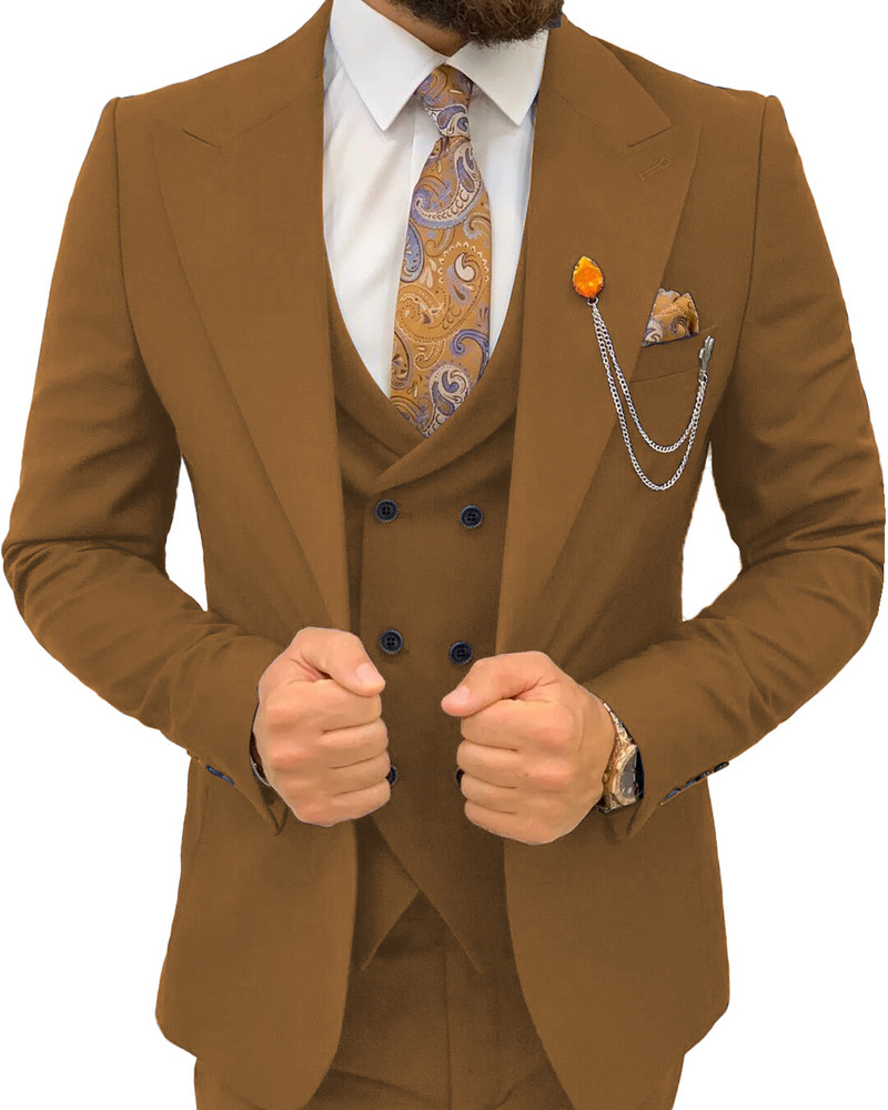 Férfi háromrészes üzleti öltöny, kétsoros mellény, Peak hajtóka dzseki, formális szmoking esküvői partira (blézer+mellény+nadrág)