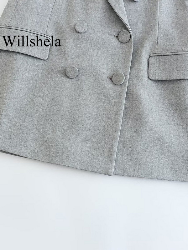 Willshela női divatos, 2 részes öltönyök, duplasoros blézer és vintage elülső cipzáras nadrág női irodai női blézer nadrág szett