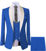 Új férfi öltöny szettek Royal Blue üzleti szmoking 3 részes blézer szett esküvői vőlegénynek (kabát+mellény+nadrág)