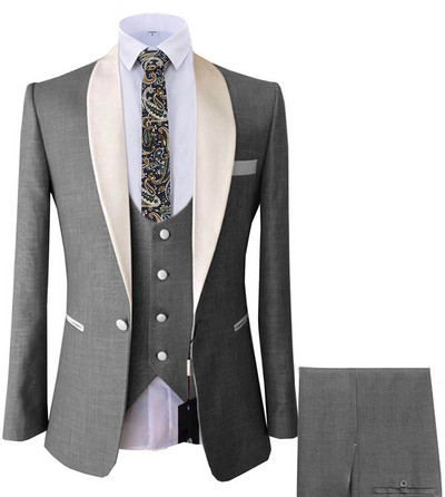 Új férfi öltöny szettek Royal Blue üzleti szmoking 3 részes blézer szett esküvői vőlegénynek (kabát+mellény+nadrág)