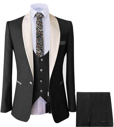 Új férfi öltöny szettek Royal Blue üzleti szmoking 3 részes blézer szett esküvői vőlegénynek (kabát+mellény+nadrág)