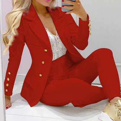 Women Coat Suit Long Sleeve All Match Ankle-banded All Match Formal Pants Suit High Waist Lady Business Suit for Meeting