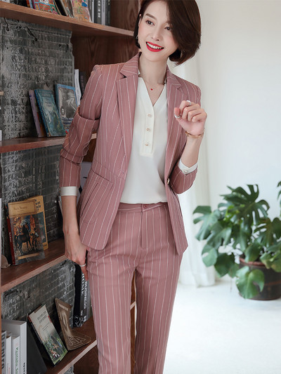 Új érkezés női nadrágkosztüm formális női irodai munkaruha 2 részes szett zöld rózsaszín női hosszú ujjú blézer és nadrág
