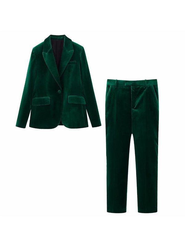 Kumsvag női őszi bársonyos nadrág öltönyök 2 darabos szettek 2022 alkalmi tömör blézerek kabátok és nadrágok női elegáns OL öltöny ruhák