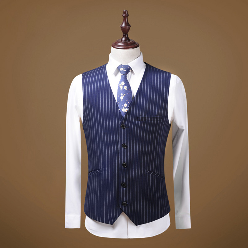 2020-as új karcsúsított férfi öltöny szett, 3 részes, kétsoros esküvői vőlegény, csíkos hajtókás szmoking blézer + nadrág + nadrág