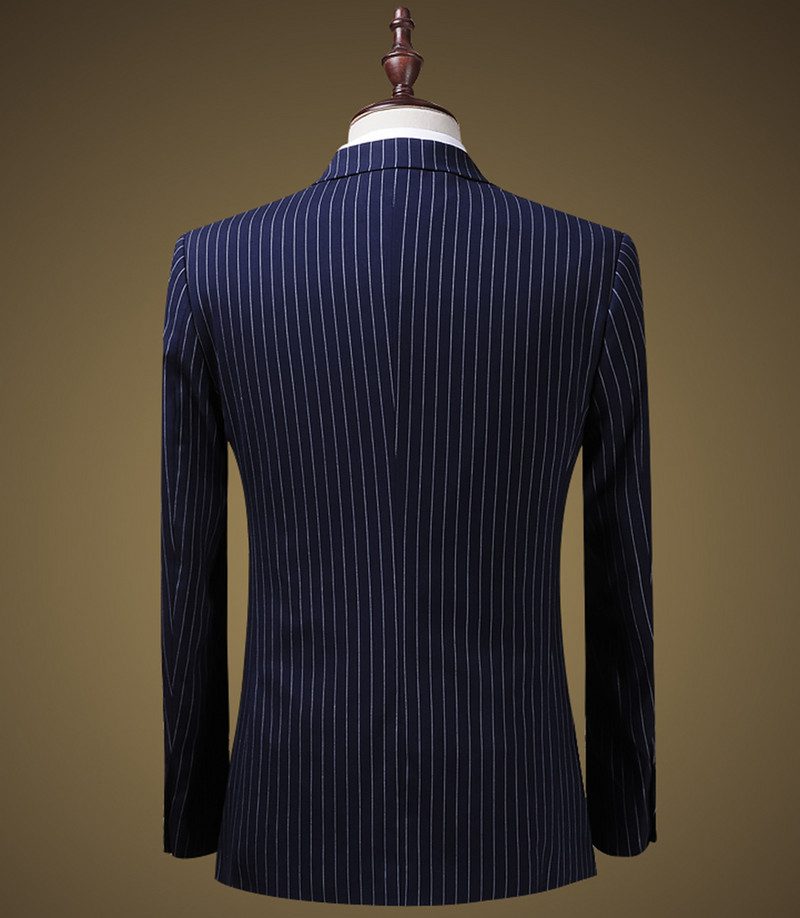 2020-as új karcsúsított férfi öltöny szett, 3 részes, kétsoros esküvői vőlegény, csíkos hajtókás szmoking blézer + nadrág + nadrág