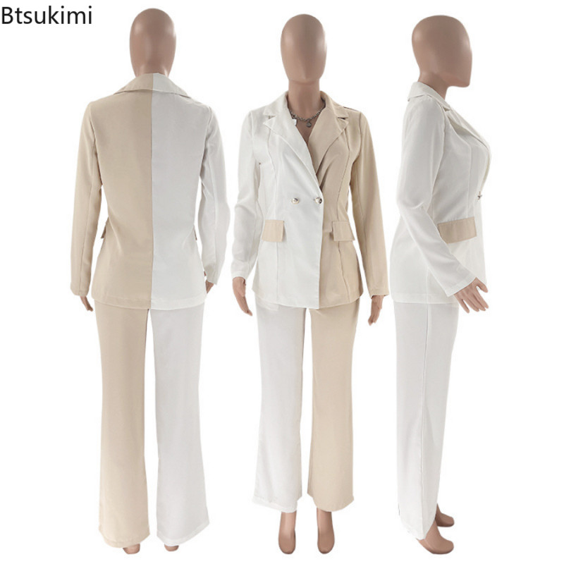 Új női formális szettek Elegáns patchwork női nadrágkosztüm és hosszú ujjú blézer szett Divatos tréningruha kétrészes szett