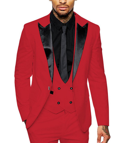 Férfi öltöny, karcsúsított, alkalmi, három darabból álló üzleti vőfély, szürke, fehér pezsgős szmoking esküvői blézer+nadrág+mellény