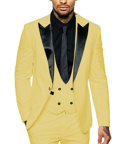 Férfi öltöny, karcsúsított, alkalmi, három darabból álló üzleti vőfély, szürke, fehér pezsgős szmoking esküvői blézer+nadrág+mellény