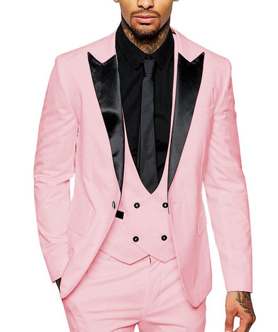 Férfi öltöny, karcsúsított, alkalmi, három darabból álló üzleti vőfély, szürke, fehér pezsgős szmoking esküvői blézer+nadrág+mellény