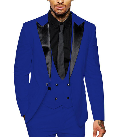 Férfi öltöny, karcsúsított, alkalmi, három darabból álló üzleti vőfély, szürke, fehér pezsgős szmoking esküvői blézer+nadrág+mellény