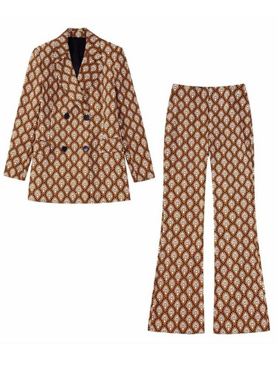 Kumsvag 2022 Nyári Női Nyomtatott nadrágkosztümök 2 darabos készletek Divat Blézerek Kabátok és Fényes nadrágok Női Elegáns Utcai Ruházat