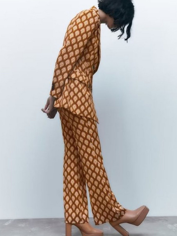 Kumsvag 2022 Nyári Női Nyomtatott nadrágkosztümök 2 darabos készletek Divat Blézerek Kabátok és Fényes nadrágok Női Elegáns Utcai Ruházat