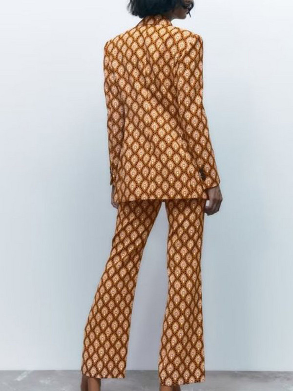 Kumsvag 2022 Nyári Női Nyomtatott nadrágkosztümök 2 darabos készletek Divat Blézerek Kabátok és Fényes nadrágok Női Elegáns Utcai Ruházat