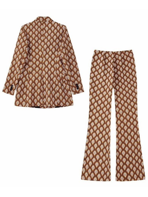 Kumsvag 2022 Nyári Női Nyomtatott nadrágkosztümök 2 darabos készletek Divat Blézerek Kabátok és Fényes nadrágok Női Elegáns Utcai Ruházat