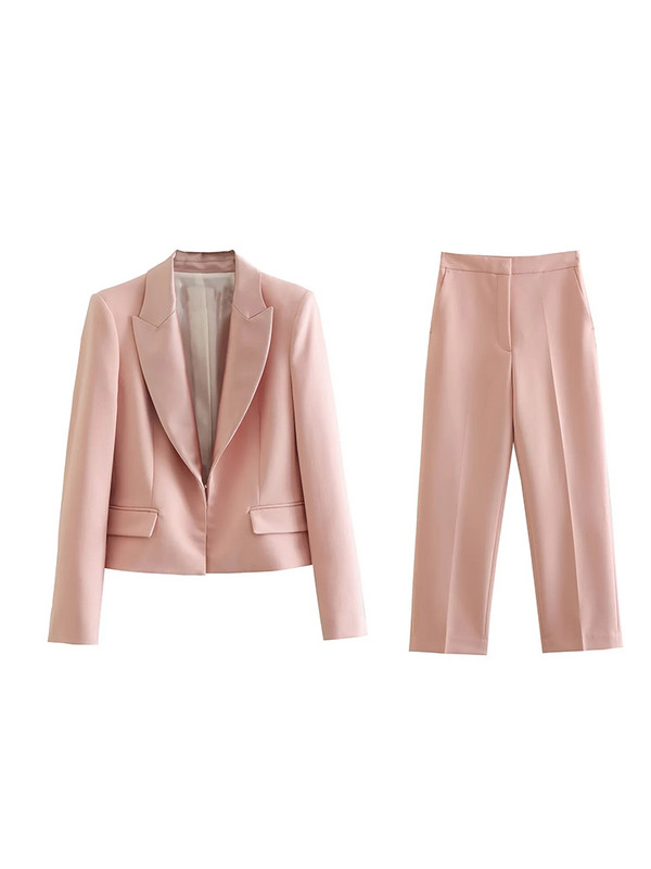 TRAF 2 részes készletek, női 2022. ősz, új divatos ruha, Vágott blézerkabát + egyenes hosszú nadrág