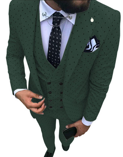 Kék férfi öltöny, 3 részes, alkalmi, foltos, bevágásos hajtóka, duplasoros mellény szmoking Vőfély bulira (blézer+mellény+nadrág)