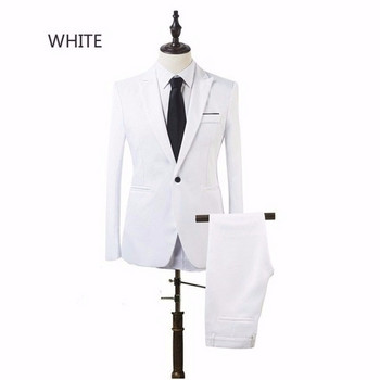 Бяла едноцветна мъжка рокля Блейзъри Мъжки костюм от две части (палто + панталон) Ежедневен костюм за мъже Костюм с голям размер Сватбен trajes de hombre