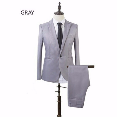 Fehér tömör férfi ruha Blézerek Férfi kétrészes öltöny (kabát + nadrág) Alkalmi öltöny férfiaknak Nagy méretű öltöny Esküvői trajes de hombre