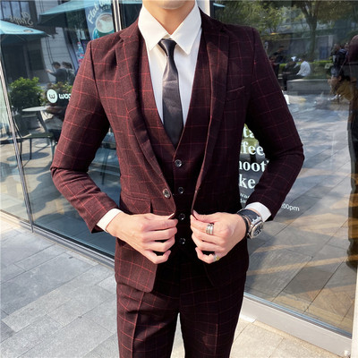 2022-es újdonság, férfi, hétköznapi, karcsú, kockás, öltöny, kabát férfi kabát, kiváló minőségű esküvői 3 részes szett, Blazes nadrág mellény