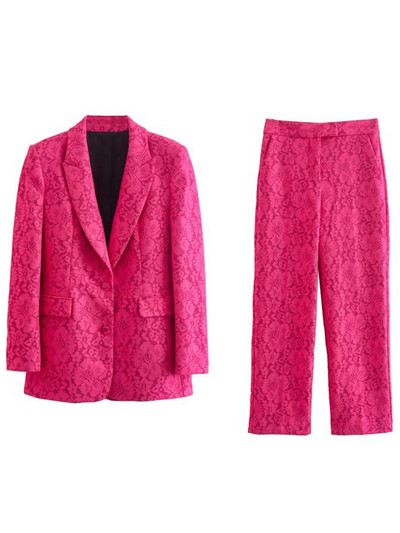 Kumsvag 2022 őszi női csipke nadrág öltönyök 2 részes készletek Alkalmi Solid Slim blézerek Kabátok és nadrágok Női Elegáns Utcai Ruházat