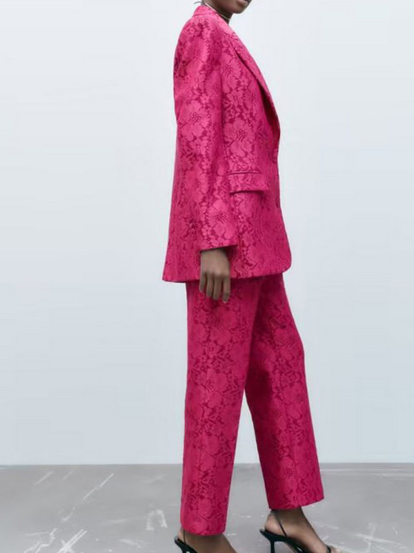 Kumsvag 2022 őszi női csipke nadrág öltönyök 2 részes készletek Alkalmi Solid Slim blézerek Kabátok és nadrágok Női Elegáns Utcai Ruházat