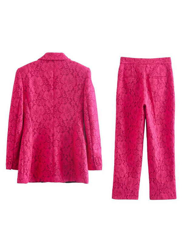 Kumsvag 2022 őszi női csipke nadrág öltönyök 2 részes készletek Alkalmi Solid Slim blézerek Kabátok és nadrágok Női Elegáns Utcai Ruházat