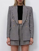 Kumsvag 2022 őszi női rövidnadrág öltöny 2 részes készlet Alkalmi kockás blézerek Kabátok és rövidnadrágok Női Elegáns OL Öltöny Ruházat