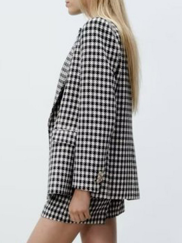 Kumsvag 2022 őszi női rövidnadrág öltöny 2 részes készlet Alkalmi kockás blézerek Kabátok és rövidnadrágok Női Elegáns OL Öltöny Ruházat