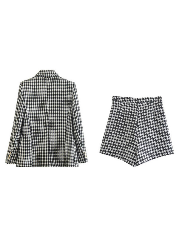 Kumsvag 2022 őszi női rövidnadrág öltöny 2 részes készlet Alkalmi kockás blézerek Kabátok és rövidnadrágok Női Elegáns OL Öltöny Ruházat