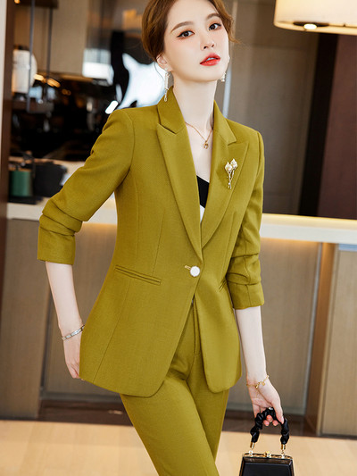 Őszi téli női nadrágkosztüm formális női irodai munkaruha 2 részes női hosszú ujjú blézer és nadrág