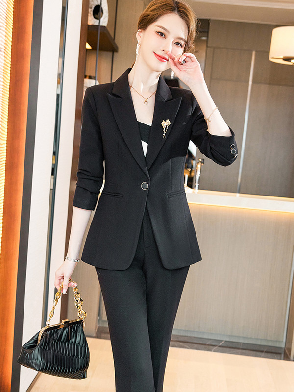 Őszi téli női nadrágkosztüm formális női irodai munkaruha 2 részes női hosszú ujjú blézer és nadrág