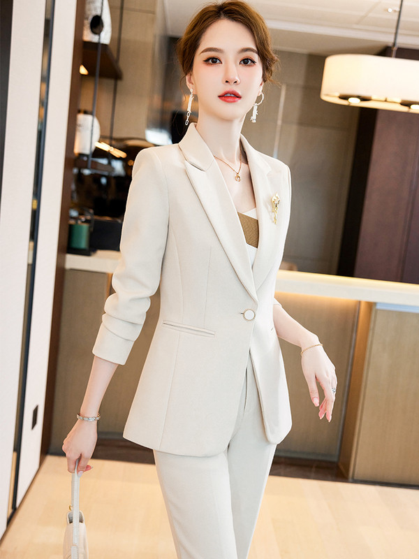 Őszi téli női nadrágkosztüm formális női irodai munkaruha 2 részes női hosszú ujjú blézer és nadrág