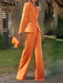 DEAT Fashion női 2 db-os szett egygombos fémgyűrűs dekorblézer magas derekú, egyenes nadrágkosztüm 2023. ősz Új 17A4463