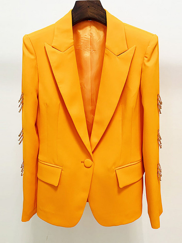 DEAT Fashion női 2 db-os szett egygombos fémgyűrűs dekorblézer magas derekú, egyenes nadrágkosztüm 2023. ősz Új 17A4463